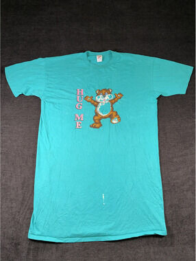 Vintage Jerzees Teal 'Hug Me' Bear Graphic T-Shirt One Size Fits Most